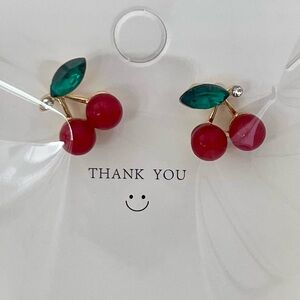 Cherry Red and Green Earrings
